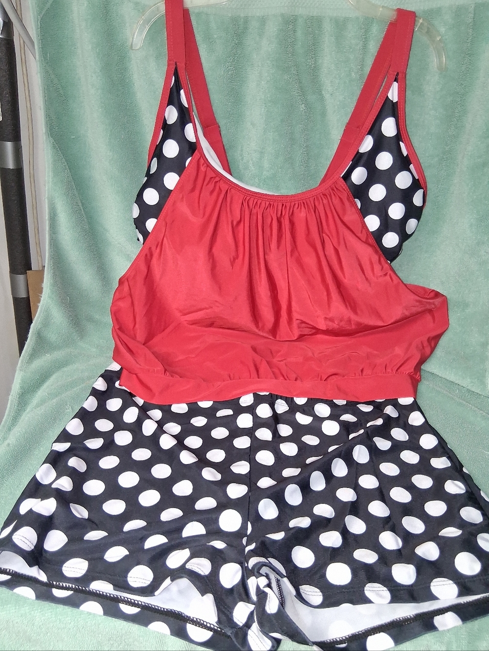 Red & Black Polka Dot Two-Piece Swim Romper